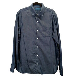 FAIRLINE Men's Dress Shirt Long-sleeve Formal Navy Blue Polka Dot Size Large